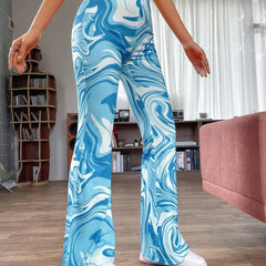 Blue Marble Flared Pants