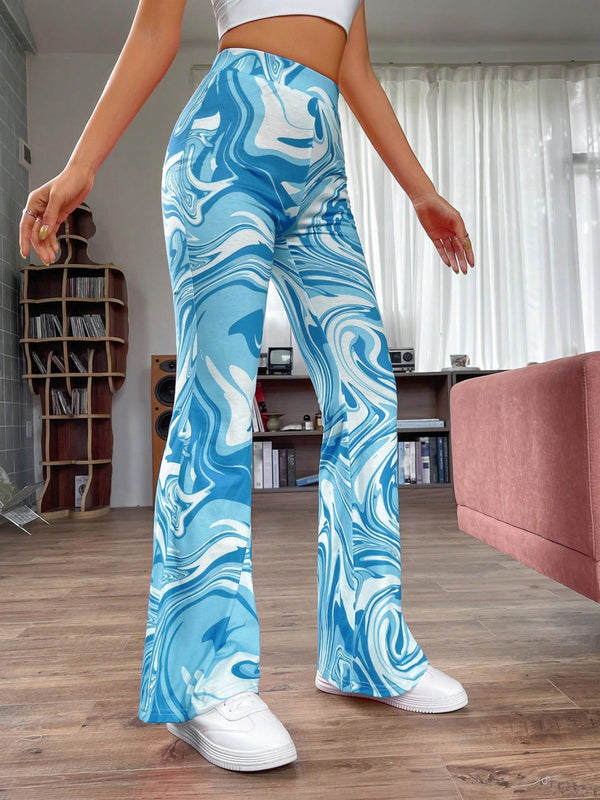 Blue Marble Flared Pants